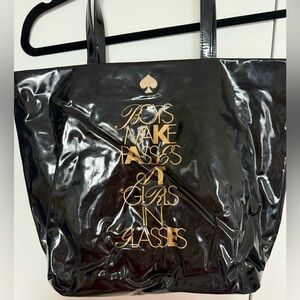 Kate Spade Womens Bon Shopper Bag Tote Black W/ Golden Letters